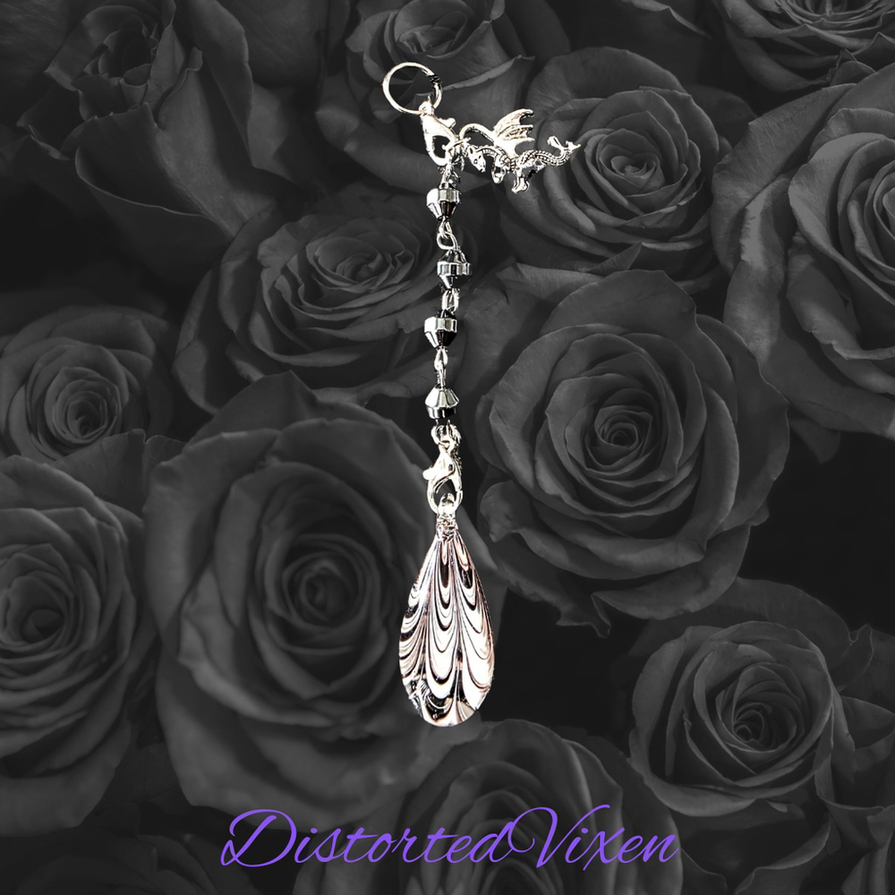 Dragon Charm Necklace with Burgundy Lace Glass & Hematite – Gothic Protection